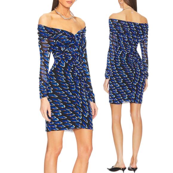 Diane von Furstenberg Dresses & Skirts - Diane Von Furstenberg ‘Ganesa’ Mini Dress Off-Shoulder Mesh Ruched Black X-Small